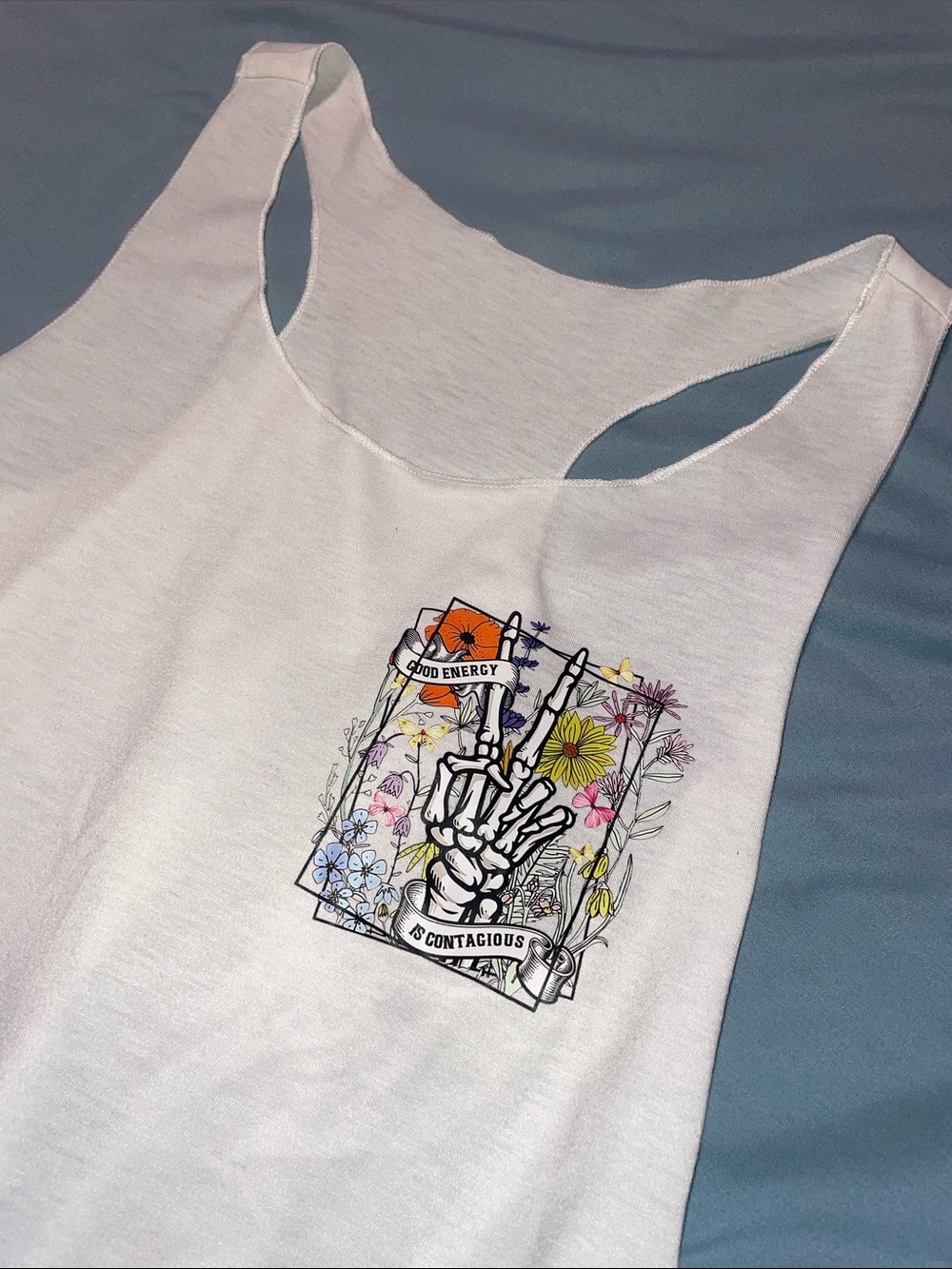 NWOT Racerback Tank with Floral Skeleton Graphic - Picture 2 of 4